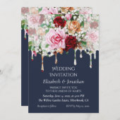 Roses on Blue Customizable Wedding Invitation (Voorkant / Achterkant)