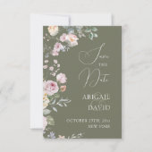 Roses on Olive Green Wedding Save The Date (Voorkant)