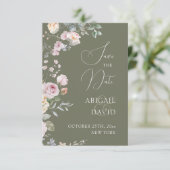 Roses on Olive Green Wedding Save The Date (Staand voorkant)