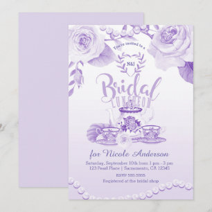 Roses & Pearls Elegante Paarse Bruiloft Luncheon T Kaart