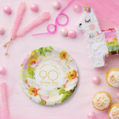 Roses Peonies 90th Birthday Party Paper Plate Papieren Bordje (Feest)