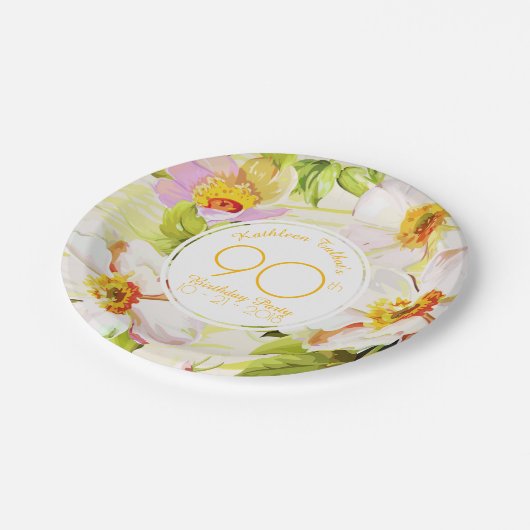 Roses Peonies 90th Birthday Party Paper Plate Papieren Bordje (Gekanteld)