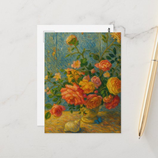 Roses Postcard Briefkaart (Voorkant / Achterkant in situ)