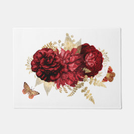 Roses Red Gold Floral Butterfly Deurmat