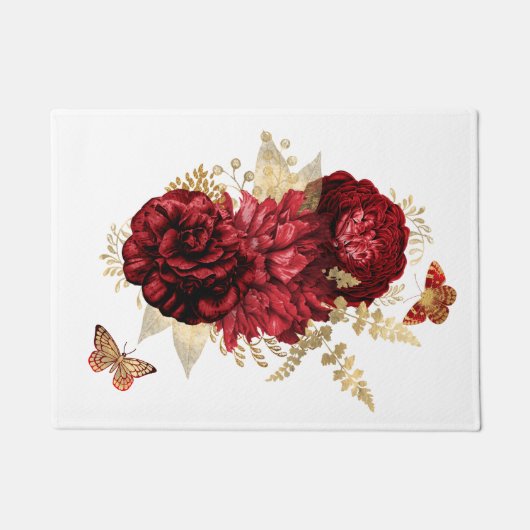 Roses Red Gold Floral Butterfly Deurmat (Voorkant)