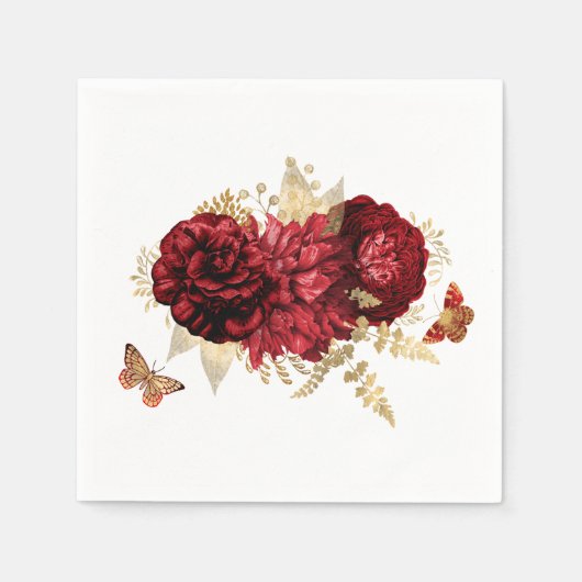 Roses Red Gold Floral Butterfly Servet (Voorkant)