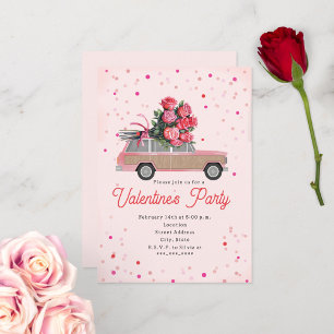 Roses SUV Truck Confetti Valentijnsfeest Uitnodigi Kaart