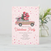 Roses SUV Truck Confetti Valentijnsfeest Uitnodigi Kaart (Staand voorkant)