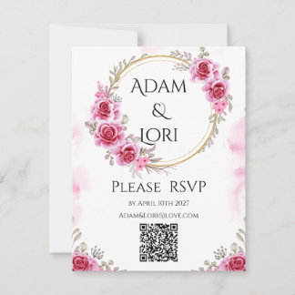 Roses with Pink & Gold Wedding RSVP Kaartje