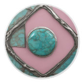 Rosestone Turquoise Core and Sculpted Silver Keramische Knop (Voorkant)