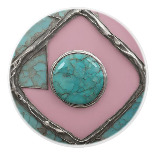 Rosestone Turquoise Core and Sculpted Silver Keramische Knop (Voorkant)