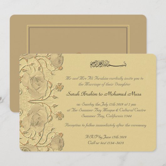  RosesTrellis Floral Muslim bruiloft Kaart (Voorkant / Achterkant)