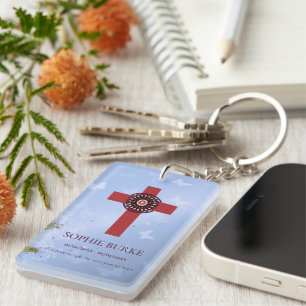 Rosette Cross Blue Butterflies Pet Memorial Poem Sleutelhanger