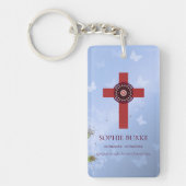 Rosette Cross Blue Butterflies Pet Memorial Poem Sleutelhanger (Voorkant)