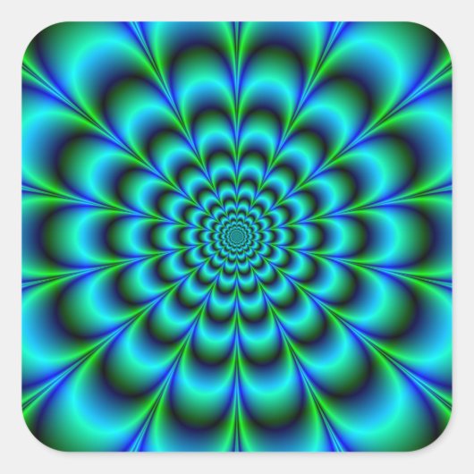 Rosette in Turquoise Green en Blue Vierkante Sticker (Voorkant)