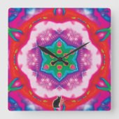 Rosette Kaleidoscope Vierkante Klok (Voorkant)