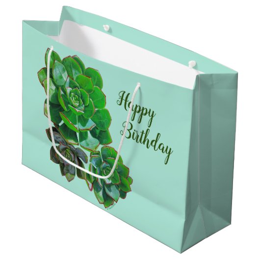 Rosette Succulents Large Gift Bag Groot Cadeauzakje (Voorkant Gekanteld)