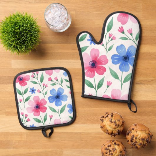 Rosewater Bloom Ovenwant & Pannenlap Set (Top down)