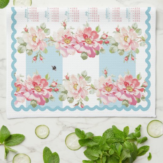 Rosewitha aqua stripe 2018 kalender theedoek (Gevouwen)