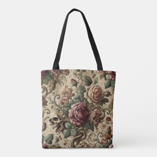 Rosewood Crematorium - Gotische schedel en bloemen Tote Bag (Achterkant)