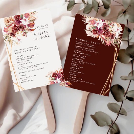 Rosewood & Gold Floral Wedding Program Fan Handwaaier