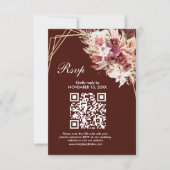 Rosewood Gold Frame QR Code Wedding RSVP Card (Voorkant)