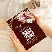 Rosewood Gouden Frame QR Code Huwelijks RSVP Kaart
