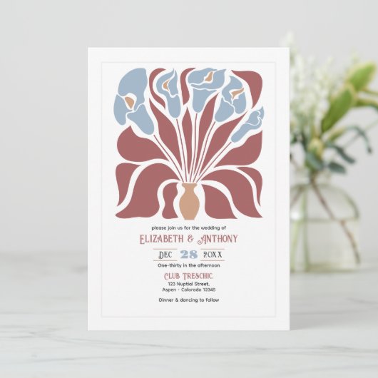 Rosewood & Mist Abstract Floral Boho Wedding Kaart (Staand voorkant)