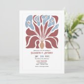 Rosewood & Mist Abstracte Bloem Boho Bruiloft Kaart (Staand voorkant)