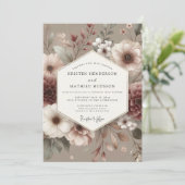 Rosewood Muted Bloom Bruiloft Kaart (Staand voorkant)