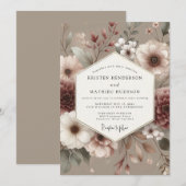 Rosewood Muted Bloom Bruiloft Kaart (Voorkant / Achterkant)