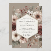 Rosewood Muted Bloom Wedding Kaart (Voorkant / Achterkant)