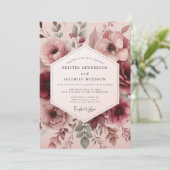 Rosewood Painterly Flora Wedding Kaart (Staand voorkant)
