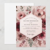 Rosewood Painterly Flora Wedding Kaart (Voorkant / Achterkant)