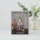 rosewood pink happy birthday custom name & foto briefkaart (Staand voorkant)
