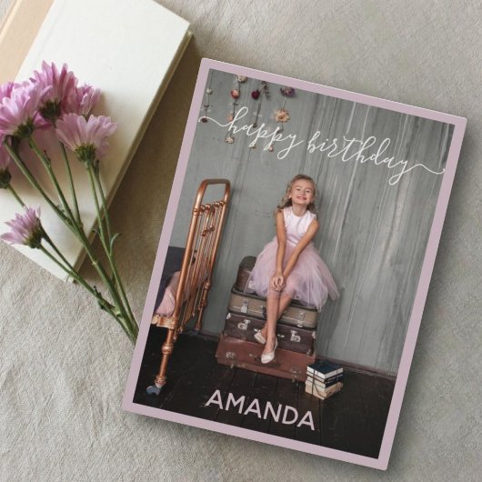 rosewood pink happy birthday custom name & foto briefkaart