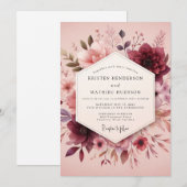 Rosewood Romantic Bloom Wedding Kaart (Voorkant / Achterkant)