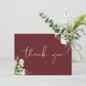 Rosewood Roze Botanische Groen Elegant Script Bedankkaart (Staand voorkant)