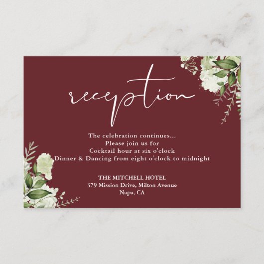 Rosewood Roze Greenery Script Huwelijksreceptie Informatiekaartje (Voorkant)
