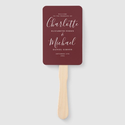 Rosewood Roze Handtekening Script Trouwprogramma Handwaaier (Voorkant)