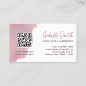 Rosewood Roze Waterverf Elegant Circle QR Code Visitekaartje (Achterkant)