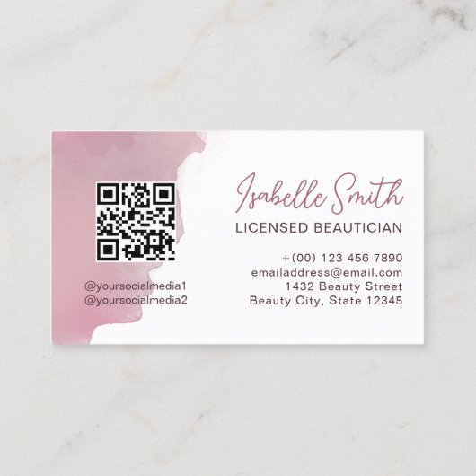 Rosewood Roze Waterverf Elegant Circle QR Code Visitekaartje (Achterkant)