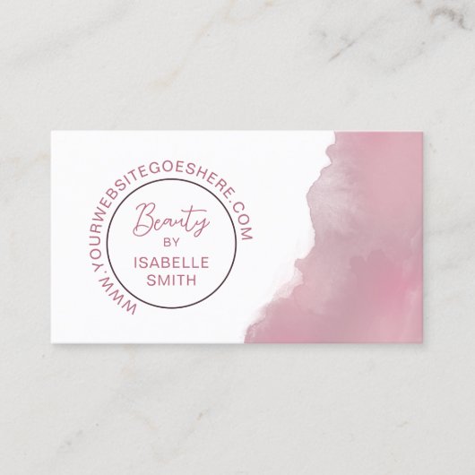 Rosewood Roze Waterverf Elegant Circle QR Code Visitekaartje (Voorkant)