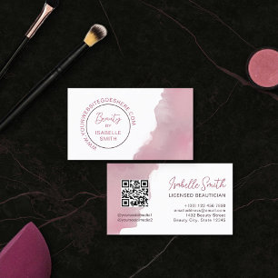 Rosewood Roze Waterverf Elegant Circle QR Code Visitekaartje