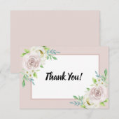 Rosewood Soft Mauve Bloemen Waterverf Roos Bruilof Bedankkaart (Voorkant / Achterkant)
