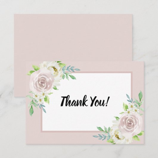 Rosewood Soft Mauve Bloemen Waterverf Roos Bruilof Bedankkaart (Voorkant / Achterkant)