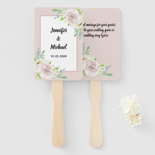 Rosewood Soft Mauve Bloemen Waterverf Roos Bruilof Handwaaier (Voorkant en achterkant)