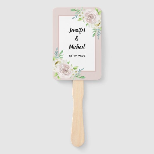 Rosewood Soft Mauve Bloemen Waterverf Roos Bruilof Handwaaier (Voorkant)