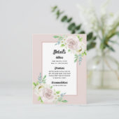 Rosewood Soft Mauve Bloemen Waterverf Roos Bruilof Informatiekaartje (Staand voorkant)