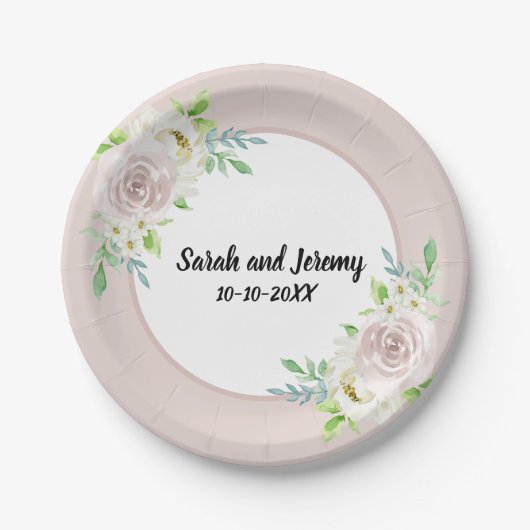 Rosewood Soft Mauve Bloemen Waterverf Roos Bruilof Papieren Bordje (Voorkant)